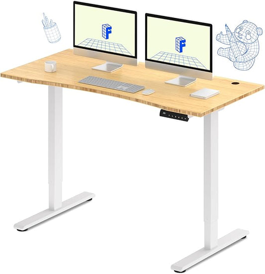 FLEXISPOT E3 Bamboo Dual Motor Electric Standing Desk 55 x 28 Sit Stand Up Desk, Holds 220 lbs, Adjustable Height w/Memory Presets, Solid Bamboo Curved Desktop & White Frame, Ships in 2 Boxes