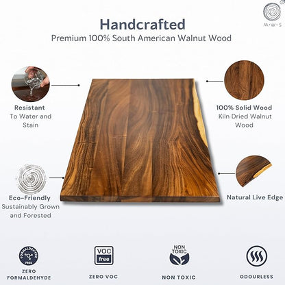 Solid Walnut Wood Computer Desk with Keyboard Tray – Live Edge Wooden Home Office Desks with Sturdy Metal Legs – Real Wood Table for Work, Study, or Gaming - 60” x 27”