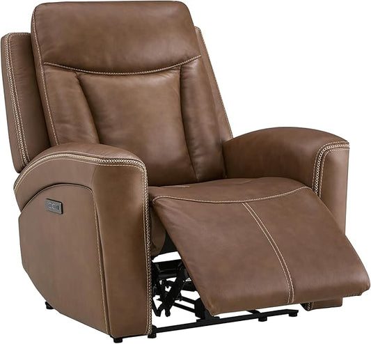 CHITA Genuine Leather Power Recliner Chair for Adults, Super Zero Gravity Recliner with Adjustable Power Headrest & USB/Type-C Ports, for Living Room, Bedroom & Home Theater, Cafe Brown