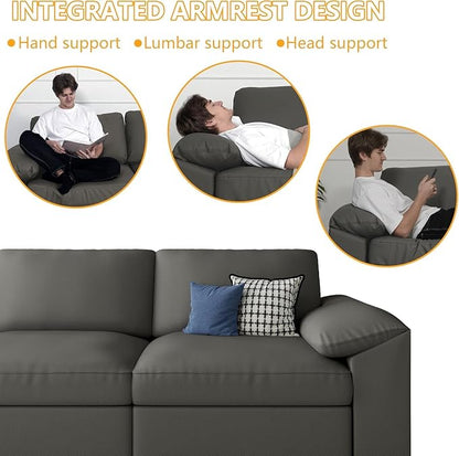 EASE MOOSE Modular Sectional Sofa, Oversized Faux Leather Sectional with Ottoman, Wide Deep Modular Couch, Scratch Resistant Faux Leather Material, U Shaped Couch for Big Spaces, Grey