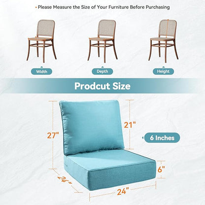 Luxury 6" Outdoor Cushions for Patio Furniture, 24x24x6" Thick Seat Cushion Set of 5, Fade Resistant Couch Chair Replacement Cushions High Density Deep Wicker Chair Cushion w/ Removable Cover, Teal