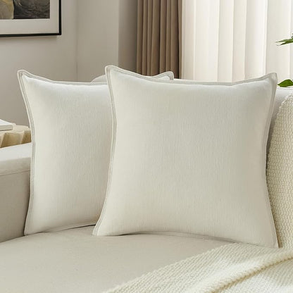 FUTEI Cream White Chenille Throw Pillow Covers 22x22 Inch Set of 2,Edges Double-Stitched Cushion Cases,Modern Home Decor for Couch Living Room