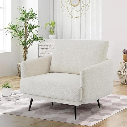 Oversized Accent Chair for Living Room Chairs Reading Arm Chair Comfy Modern Single Sofa Side Chairs with Metal Legs & Soft Cushion for Bedroom, Waiting Room (Chenille Oatmeal, Set of 2)
