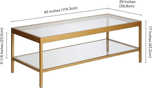 Henn&Hart 45" Wide Rectangular Rectangular Coffee Table in Brass, Modern Rectangular Coffee Tables for living room, studio apartment essentials