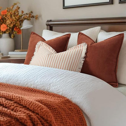 ZWJD Rust Throw Pillow Covers 16x16 Set of 2 Chenille Fall Pillow Covers with Elegant Design Soft and Luxurious Decorative Throw Pillows for Couch, Bed, and Home Decor