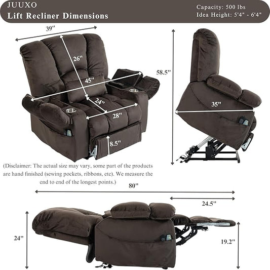 Big Man 500 lbs Power Lift Recliner for Big & Tall Elderly Adults 28 Inch Wide Seat, Lay Flat Lift Recliner Chair with Extended Footrest, Heat Massage, USB Type-C, Flip Arm Storage & Cup Holders