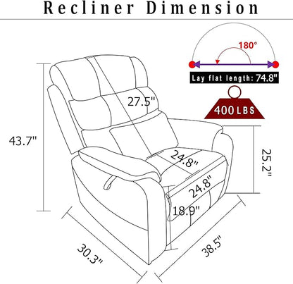 Lift Chair Lay Flat Recliner Heat Massage Dual Motor Infinite Position Power Recliners with Left Side Tray Table-Wireless Charger,Cup Holder (Dark Grey Chenille Fabric)