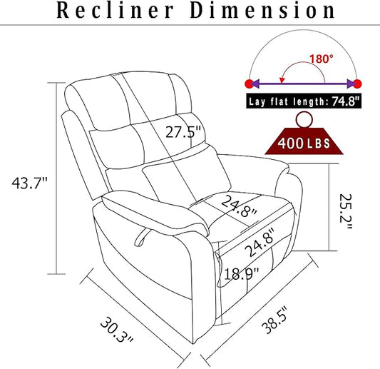 Lift Chair Lay Flat Recliner Heat Massage Dual Motor Infinite Position Power Recliners with Left Side Tray Table-Wireless Charger,Cup Holder (Dark Grey Chenille Fabric)