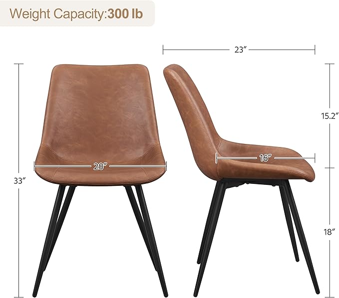 Yaheetech Dining Room Chairs Set of 4 Mid Century Modern Kitchen Chairs with Upholstered Faux Leather and Metal Legs for Dining Room, Living Room, Brown