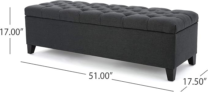 Christopher Knight Home Ottilie Fabric Storage Ottoman, Dark Grey Dimensions: 17.50”D x 51.00”W x 17.00”H