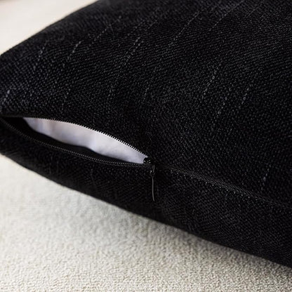 Foindtower Pack of 2 Soft Textured Chenille Throw Decorative Pillow Covers Square Accent Solid Cushion Cover Cozy Farmhouse Pillow Case with Zipper for Couch Sofa Bedroom Living Room 16x16 Inch, Black