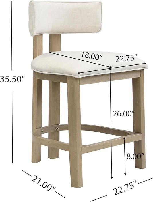 Christopher Knight Home Minso Wooden Counter Height Bar Stools Set of 2, Comfy Upholstered Barstools with Backrest/Footrest, Counter Stool for Kitchen Island/Home Bar Table, Light Ash + Beige