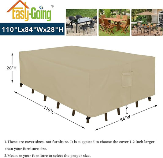 Easy-Going Rectangle Patio Furniture Cover Waterproof Outdoor Dining Table and Chair Cover Anti-UV Outside Sectional Sofa Set Covers (110"L x 84"W x 28"H, Camel)