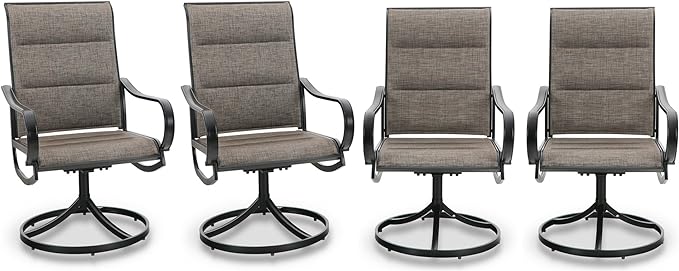 PHI VILLA Swivel Outdoor Chairs Set of 4, All Weather Mesh Fabric Patio Dining Chair with Padded Textilene & E-Coating Metal Frame for Deck Lawn Garden