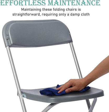 90 Pack Plastic Grey Folding Chairs,Portable Party Chairs Stackable Commercial Seats with Steel Frame for Office Home Outdoor Indoor Wedding Party Patio Dinning Events,350lbs Capacity