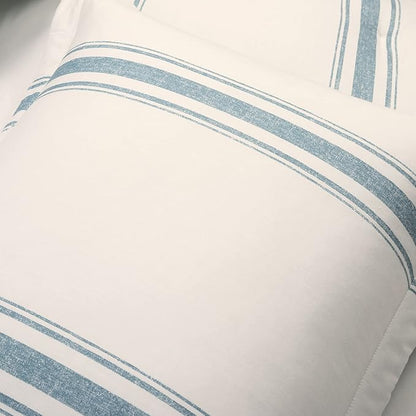 Lush Decor Farmhouse Stripe Reversible Cotton Comforter Set, 3 Piece Set, King, Blue - Cozy F𝚊rmhouse Bedding Set - Rustic Decor - Striped Comforter - Modern Farmho𝚞se Bedroom Decor
