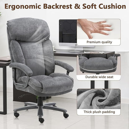CLATINA Big and Tall Executive Office Chair, Extra Wide Seat, 800 LBS Capacity Heavy Duty Ergonomic Cloth Desk Chair with Wheels and Padded Armrests, High Back Fabric Computer Task Chair, Grey