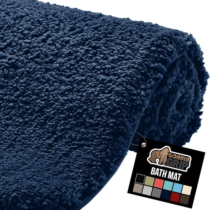 GORILLA GRIP Bathroom Rugs, 30x20, Ultra Soft Absorbent Mat, Thick Plush Bath Rug, Machine Washable, Microfiber Quick Dry, Mats for Shower, Bathtub and Floor, Home Decor Accessories, Navy Blue