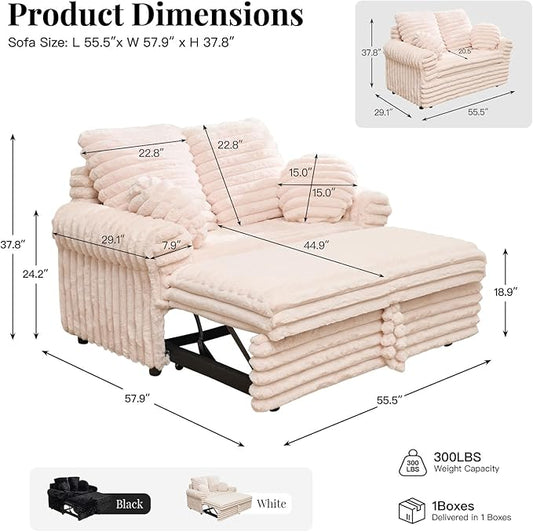 Belffin Upholstered Chaise Lounge Pull Out Sofa Bed with Pillows Couch Bed Sofa Pull Out Couch Sleeper Chair with Rolled Armrests for Living Room Plush Corduroy (Pink)