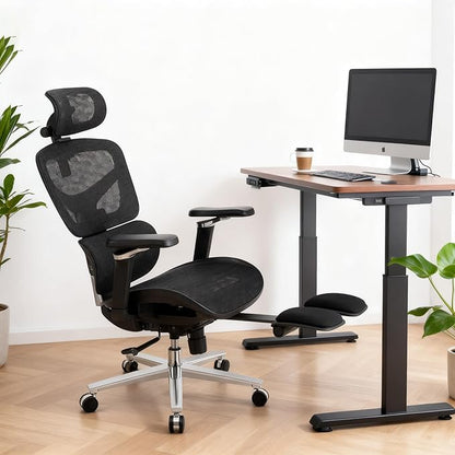 Ergonomic Home Office Desk Chair with Massage Lumbar Support，4D Headrest & 5D Armrests, Reclining Big and Tall 400LBS Mesh Chair with Footrest，Adjustable Back High and Seat Depth(Black)