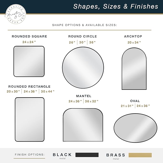 MCS Master & Co. Modern Metal Large Wall Mirror, Minimalist Home Decor Oval Mirror for Living Room, Bedroom, or Bathroom, 21 by 31 Inch, Black