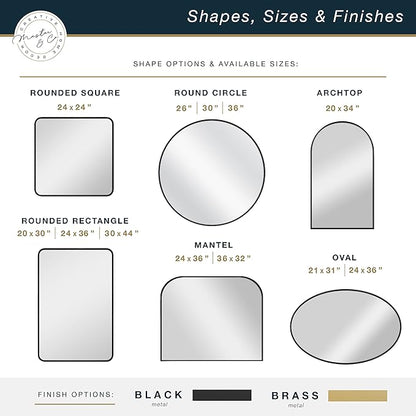 MCS Master & Co. 26in Round Brass Black Mirror, Modern Wall Hanging Large Mirror for Bathroom, Bedroom & Livingroom