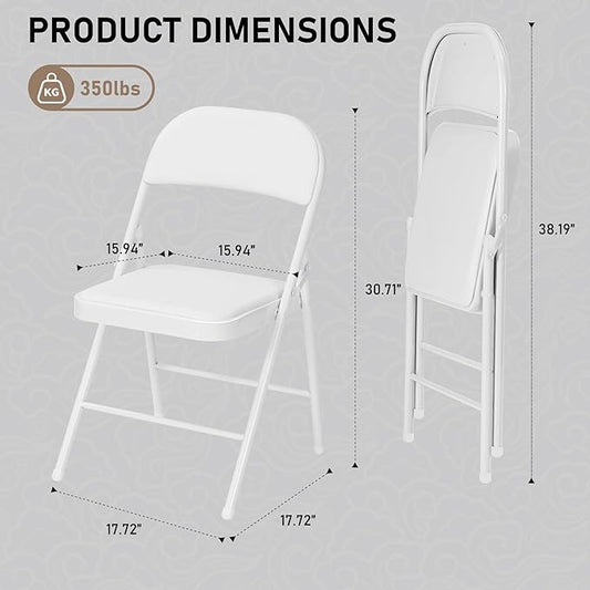 SEALAMB 30 Pack White Folding Chairs with Padded Seats & Cushion, Durable Metal Foldable Chairs for Wedding Party, Commercial Chairs for Office School Church Events, 330lb Capacity (White-PU, 30 Pack)