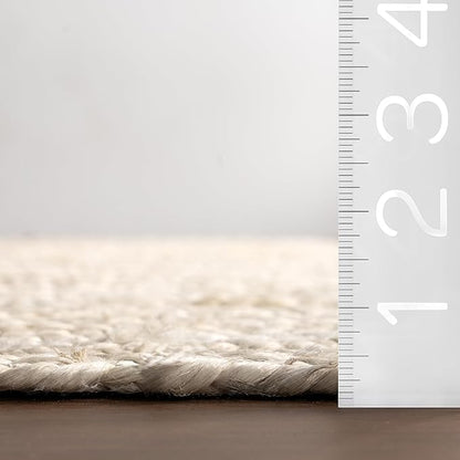 nuLOOM 7 Round Rigo Jute Hand Woven Area Rug, Off White, Solid Farmhouse Design, Natural Fiber, For Bedroom, Living Room, Dining Room, Hallway, Office, Kitchen, Entryway