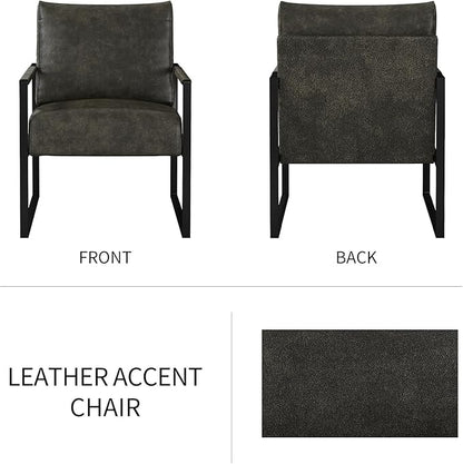 CANMOV Mid Century Modern Accent Chair, PU Leather Armchair with Metal Frame,Comfy Single Reading Chair with Soft Padded Backrest and Cushion for Living Room, Bedroom,Reading Room,Office,Dark Grey