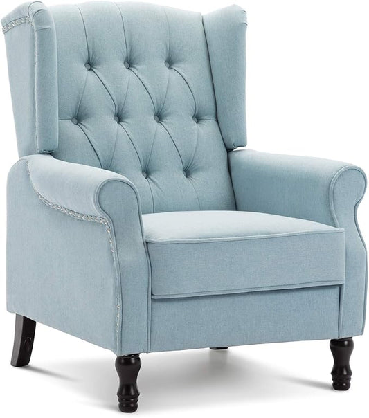 Artechworks Winged Fabric Modern Accent Chair Tufted Arm Club Chair Linen Single Sofa with Wooden Legs Comfy Upholstered for Reading Living Room Bedroom Office,Light Blue