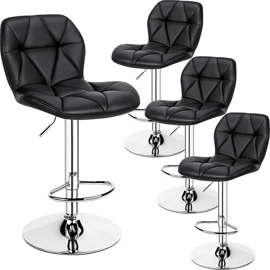 Yaheetech Bar Stools Set of 4, Adjustable PU Leather Swivel Barstools, Modern Counter Stools with Back and Footrest, Counter Height Barstools for Bar, Kitchen, Dining Room, Black