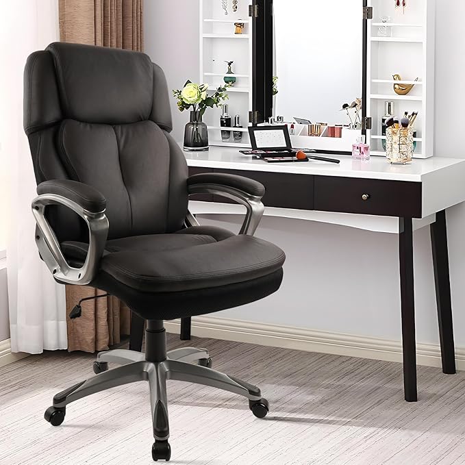 CLATINA Big and Tall Executive Office Chair, Extra Wide Seat, 500 LBS Capacity Heavy Duty Ergonomic Cloth Desk Chair with Wheels and Padded Armrests, High Back Fabric Computer Task Chair, Black