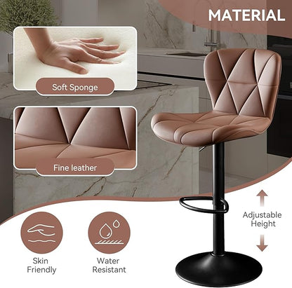 Bar Stools Set of 4,Adjustable Swivel Barstools, Faux Leather Bar Chairs,Upholstered Counter Height with High Backrest for Kitchen Island, Brown