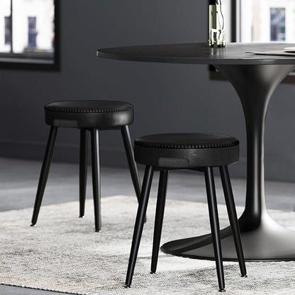 VASAGLE EKHO Collection - Dining Chairs Stools Set of 2, Upholstered Kitchen Chairs, Vanity Stools, Synthetic Leather with Stitching, Mid-Century Modern, 19-Inch Tall, Easy Assembly, Ink Black