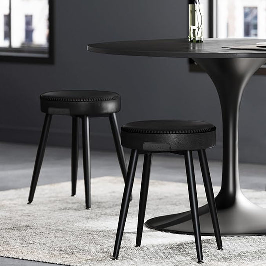 VASAGLE EKHO Collection - Dining Chairs Stools Set of 2, Upholstered Kitchen Chairs, Vanity Stools, Synthetic Leather with Stitching, Mid-Century Modern, 19-Inch Tall, Easy Assembly, Ink Black