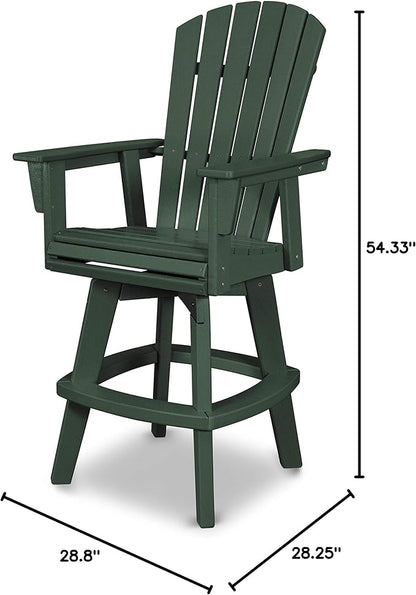 POLYWOOD® Nautical Curveback Adirondack Swivel Bar Chair in Green
