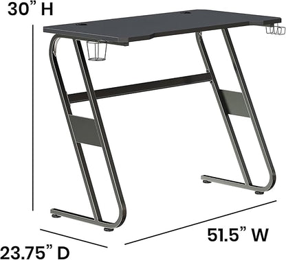 Flash Furniture Fisher Gaming Desk - Black Ergonomic Computer Desk - 51.5" Gamers Table with Cup Holder and Headphone Hook