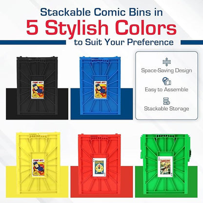 BCW Short Comic Book Bin | Holds 150 Comics | Stackable Plastic Storage | Acid-Free Organizer | Red, 2 Pack