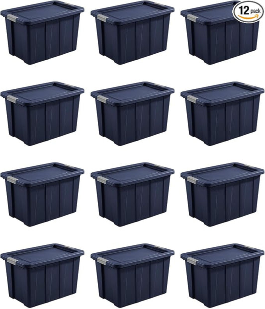 Sterilite 12-Pack Storage Bins with Lids, Heavy Duty Totes, Tuff1, 30 Gallon, Dark Indigo