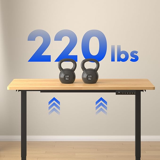 FLEXISPOT E3 Dual Motor Electric Standing Desk 55 x 28 Sit Stand Up Desk, Holds 220 lbs, Adjustable Height w/Memory Presets, One-Piece Maple Desktop & Black Frame, Ships in 2 Boxes