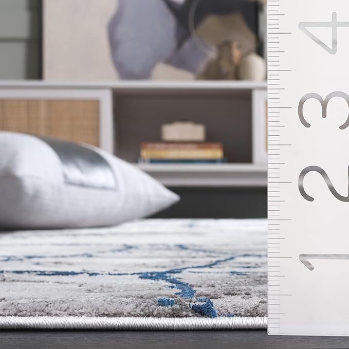 SAFAVIEH Craft Collection Runner Rug - 2'3" x 14', Ivory Grey & Blue, Modern Abstract Design, Non-Shedding & Easy Care, Ideal for High Traffic Areas in Living Room, Bedroom (CFT877M)