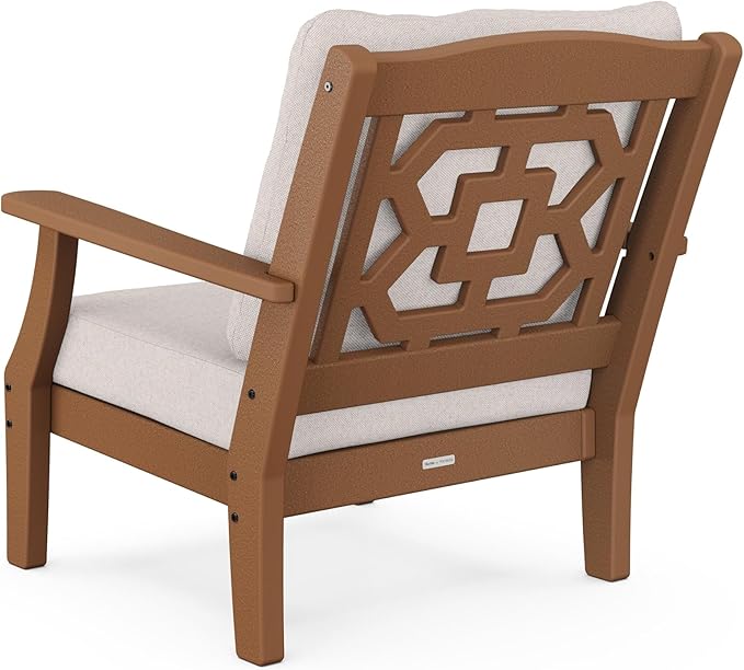 Martha Stewart by POLYWOOD® Chinoiserie Deep Seating Chair in Teak/Dune Burlap