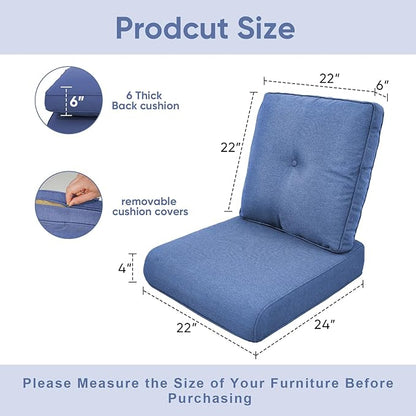 Outdoor Wicker Chair Cushions 2 Packs - Outside High Back Thick Water-Resistant Cushion 22x24 with Zipper Cover for Patio Glider Rocking Chairs Loveseat Couch – Blue/Buckle