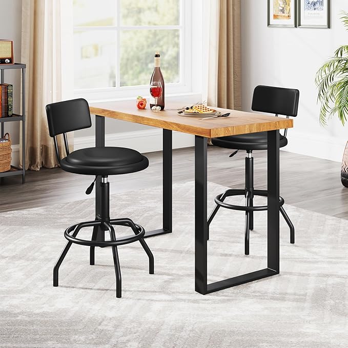 COSTWAY Adjustable Height Bar Stool, 360 Degree Swivel, Modern Guitar Stool for High Ergonomic Seating, with PU Leather Cushion, Heavy Duty Steel Frame for Bar, Shop and Music, Garage, Black
