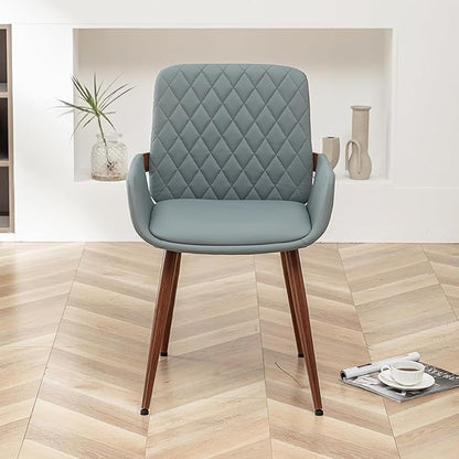 LUNLING Mid Century Modern Faux Leather Dining Room Chairs Set of 4,Upholstered Seat Metal Legs Chairs Blue Faux Leather Kitchen Chair Reception Room Chair,4PCS