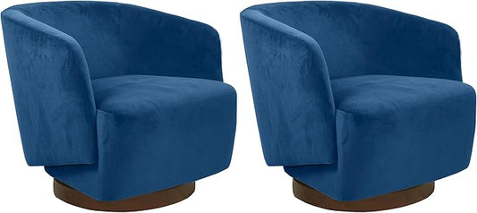 MINCETA Accent Chair,Modern Swivel Chairs for Living Room Reading and Bedroom with Wood Base,Set of 2,Velvet in Navy