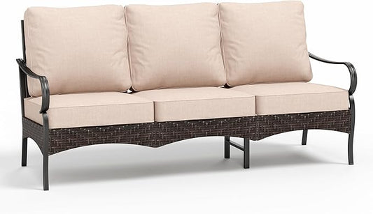 MFSTUDIO Outdoor Patio Furniture Set, Metal Outdoor Conversation Sofa, Rattan Wicker Patio Sectional Sofa for Lawn Garden Backyard