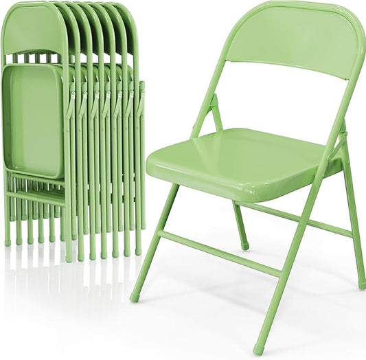 VINGLI Folding Chairs All Steel Metal Frame, Capacity 350 lbs, Durable Portable and Versatile for Indoor Outdoor Use, Green, Set of 8
