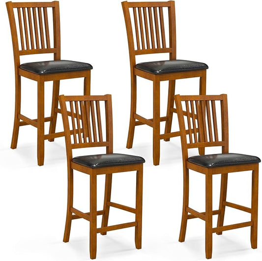 COSTWAY Bar Stools Set of 4, 25.5” Counter Height Bar Stool with Backrest, Padded Seat, Footrest & Rubber Wood Frame, for Kitchen Island, Pub & Restaurant (4)
