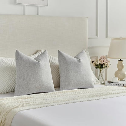 FUTEI Light Grey Chenille Decorative Throw Pillow Covers 24x24 Inch Set of 2,Soft Cozy Faux Linen Textured European Pillow Shams,Farmhouse Home Decor for Couch Living Room